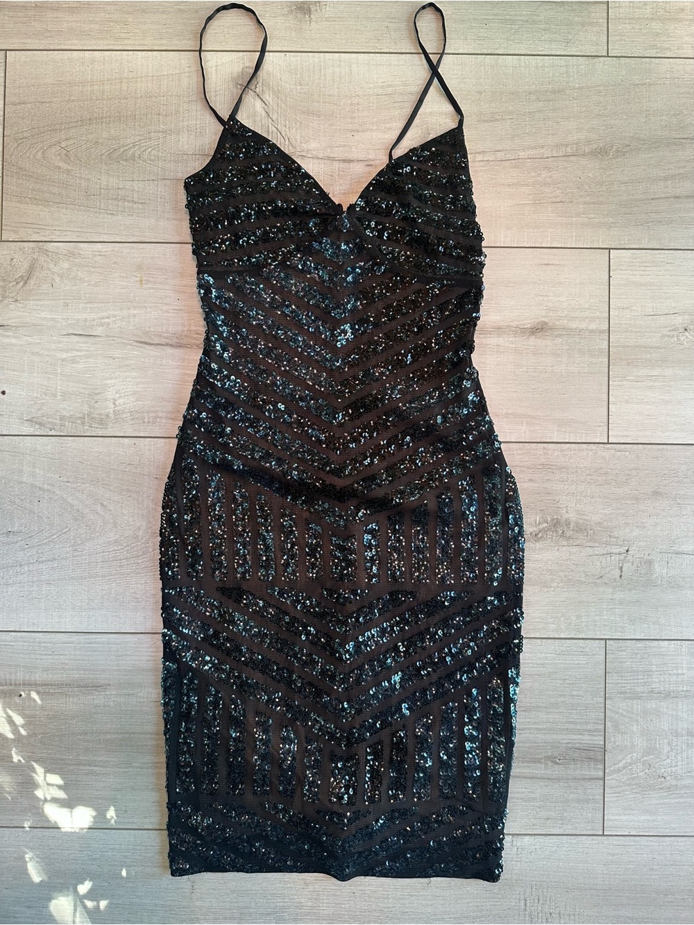 Express Black Sequin Mini Dress with Spaghetti Straps